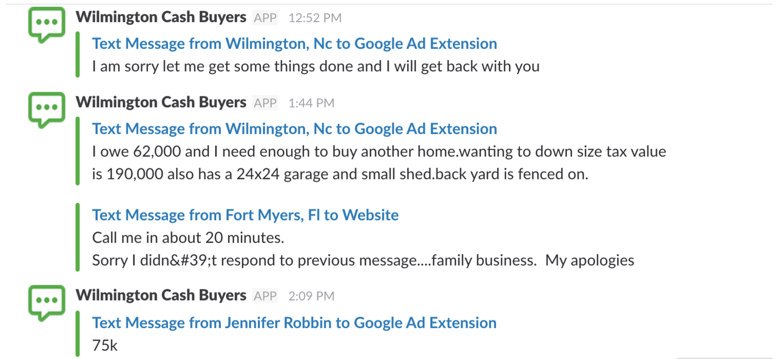 AdWords click-to-message example