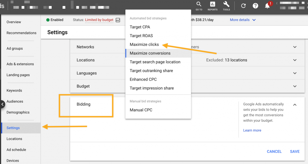 Google Ads Maximize Clicks option Google Ads Maximize Clicks option